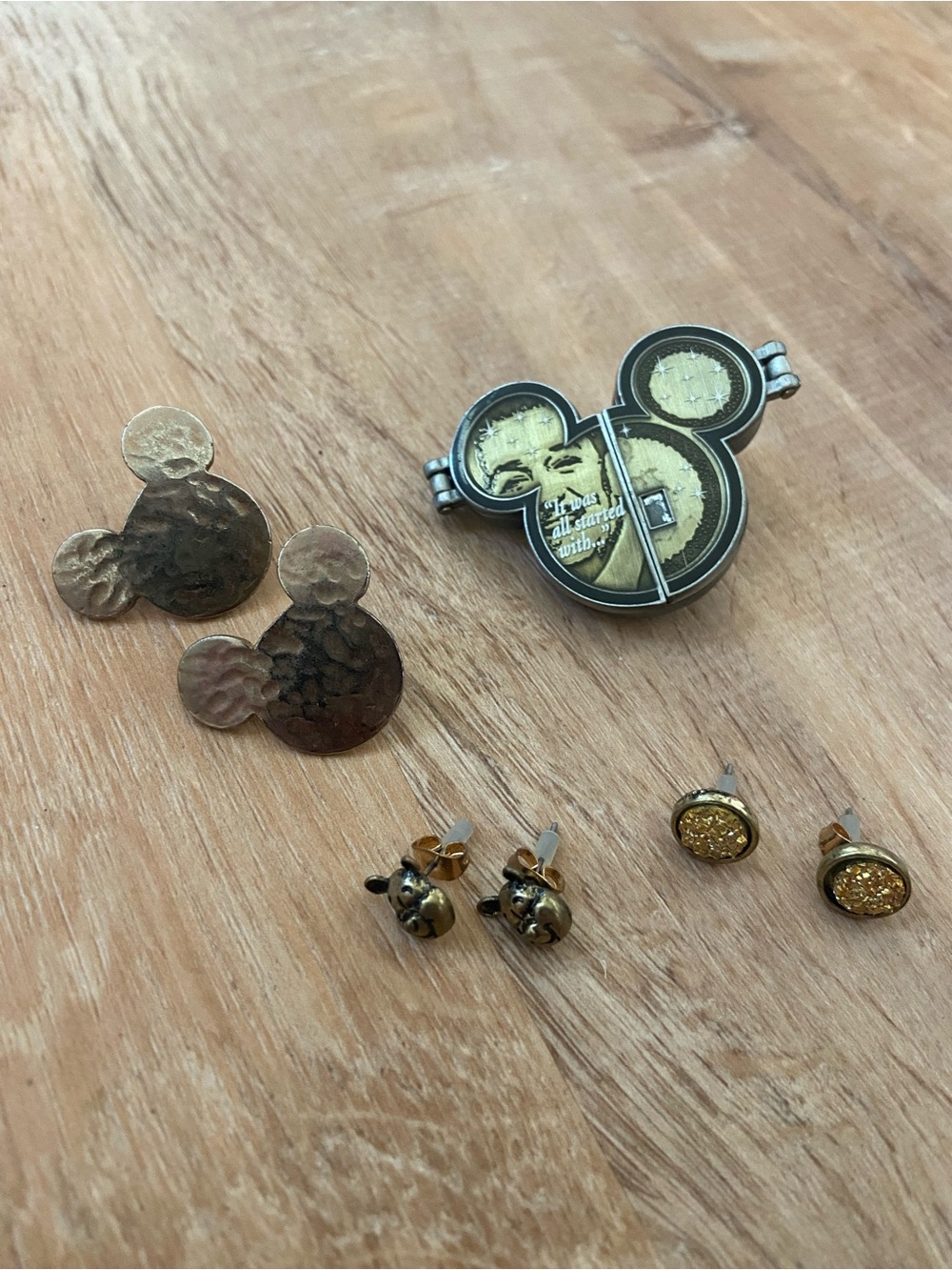 Mixed Disney Accessory Set - Gold and Bronze Earrings & Pin (SEE PICS)